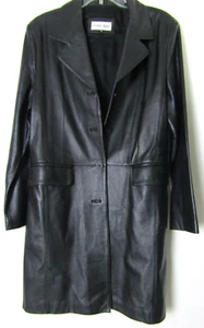 Charles Klein Women's 1980's Lined Knee Length Black Soft Leather Coat Size XL - Picture 1 of 9