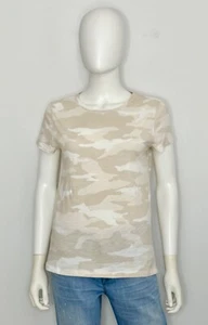 Athleta Organic Daily Camo Crew Womens T Shirt S Cotton Beige White Short Sleeve - Picture 1 of 12