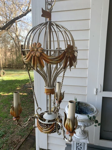 Vintage Tole Hot Air Balloon Hanging Chandelier Painted Whimsy Cover