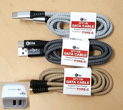 3 Pack 3ft USB C Type-C Fast Charging Data SYNC Charger Cable Cord High Quality - Image 1 of 4