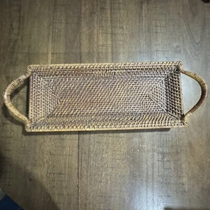 Woven Selections By Pampered Chef Rectangular Wicker Serving Basket 20”x7.5" GUC - Picture 1 of 11