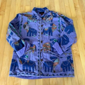 Sacred Threads Elephant Jacket Shirt Women's S/M Purple Wearable Art Cotton Boho - Picture 1 of 9