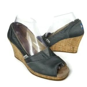 Toms Peep Toe Cork Wedge Sandal Womens 8 Gray Casual Comfort - Picture 1 of 9