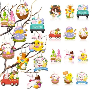 Easter Wooden Hanging Ornaments, 36 Pcs Happy Easter Wooden Ornaments Set - Picture 1 of 12