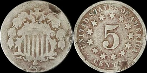 Moneda de 5¢ de colección escudo níquel 1872 EE. UU. tipo histórico del siglo XIX circulada - Imagen 1 de 3