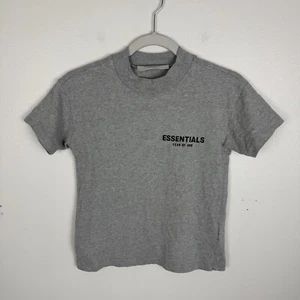 Fear of God Essentials Kids T-Shirt Grey Black Size 8 Mock Neck 100% Cotton - Picture 1 of 5