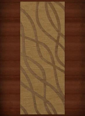 Yellow Transitional Hand Hooked Waves Lines Stripes Area Rug Abstract DV10 - Image 1 of 2