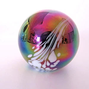 Vintage Paperweight Iridescent Confetti Flame Rainbow by Balos Mouthblown Glass - Picture 1 of 7
