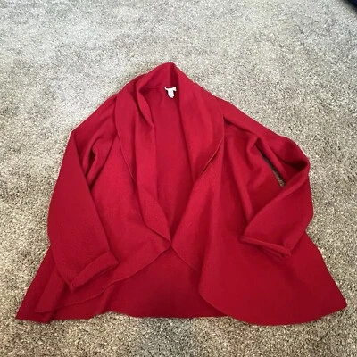 Chicos Sweater Women’s Size 2 Open Cardigan Long Sleeve Red Knit 100% Wool - Image 1 of 3