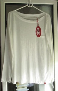 EDC ESPRIT DAMEN BASIC SLUB LANGARM U-BOOT BAUMWOLLSHIRT WHITE WEISS 42, XL NEU - Bild 1 von 11