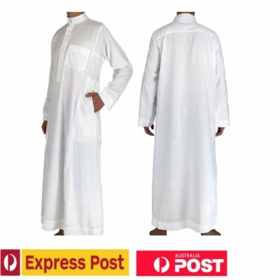 Ropa musulmana para hombre Arabia Saudita manga larga Thobe islámica Jubba Kaftan túnica larga Foto 1 de 4