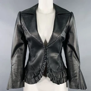 LAUNDRY Size M Black Leather Open Front Jacket Blazer - Picture 1 of 7