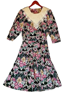 NWT Vintage Lisa II Dress 18 Petite Dark Floral Cottagecore Modest 80’s - Picture 1 of 11