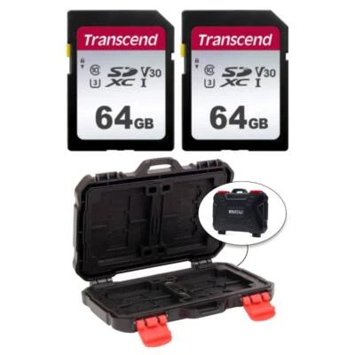 Transcend TS64GSDC300S 64GB UHS-I U3 SD Memory Cards X2 + Memory Card Hardcase - Image 1 of 4
