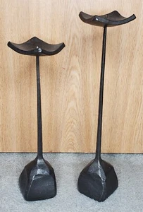 MCM Brutalist Rustic Cast Iron Candle Holders Set Of 2 - Picture 1 of 7