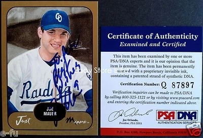 #2 JOE MAUER Signed 2002 Just Gold #JPP.10 Auto Certified PSA/DNA COA Autograph - Image 1 of 3