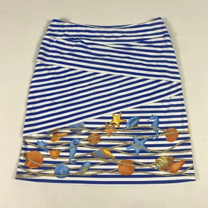 Falda J McLaughlin Mujer Mediana Azul Blanco Náutico Rayas Estampado Concha Marina - Imagen 1 de 10