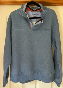 Orvis men’s size XL 1/4 zip/snap Blue heavy long sleeve sweatshirt pullover - Picture 1 of 3