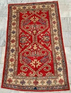3x5 ft Luxury Afghan Handmade Traditional Colorful Rug Bedroom Wool Kazak Rug - Picture 1 of 9