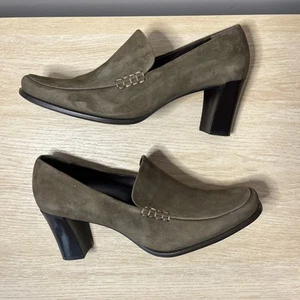 Franco Sarto Women's Suede Nolan Loafers Sz 8 Olive Army Green Slip On - Picture 1 of 9