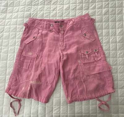 Bermuda cargo feminina RALPH LAUREN 12 linho rosa seda bordada paraquedista Y2K - Imagem 1 de 4
