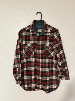 Vintage 70s Red/Green Tartan PENDLETON Wool Flannel Button Up Shirt - L - Image 1 of 4