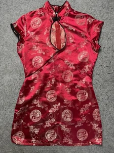 Frederick's of Hollywood Dress Womens Large Red Brocade Qipao Cheongsam Keyhole - Picture 1 of 16