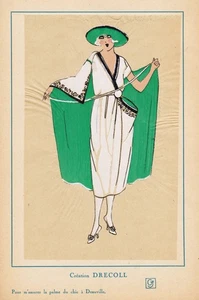 Art Deco moda moda Drecoll litografía Tres Parisien 1920 - Imagen 1 de 1