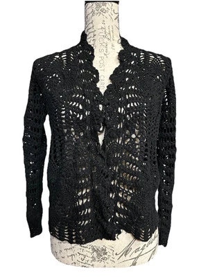 Cárdigan April Cornell Vintage Negro Crochet Talla L Grande  Foto 1 de 4