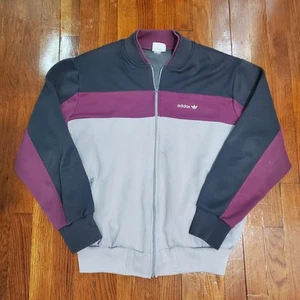 Vtg 80s Adidas Full Zip Track Jacket Size XL Gray And Purple Damage - Picture 1 of 14