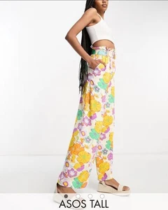 Neu mit Etikett! ASOS DESIGN Tall Floral Paperbag Gürtel Taille weites Bein Hose Leinen Gr. 10 T - Bild 1 von 14