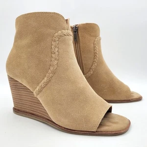 Lucky Brand Lureli Women's Sz 7 EU 37.5 Wedge Peep Toe Ankle Boots Booties Suede - Picture 1 of 13