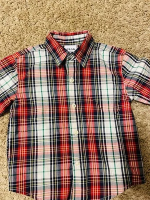 Мальчика Oshkosh длинным рукавом клетку платье рубашка размер 2T EUC! - Изображение 1 из 4