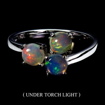 925 Sterling Silver Ring Round Fire Opal 5mm Natural Gemstone Jewelry Size 8 - Image 1 of 4