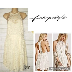 Free People Womens Dress Ivory Lace Lost in A Dream Halter Open Back Size 2 - Picture 1 of 5