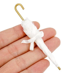 Ombrello da donna bianco in pizzo miniatura ombrellone bellezza 1:12 casa delle bambole arredamento casa regalo - Foto 1 di 8