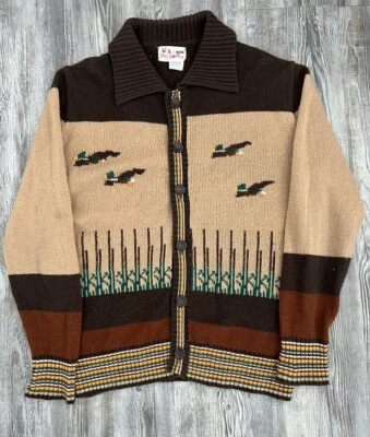 Cárdigan Suéter Chaqueta Vintage HOMBRE UNIVERSITARIO Abotonada Naturaleza Pato Hippy A2 Foto 1 de 4