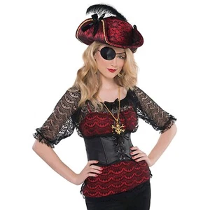 Pirate Lace Blouse Shirt Black Suit Yourself Halloween Adult Costume Accessory - Picture 1 of 2