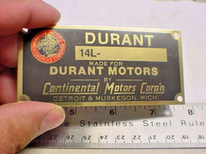 Durant acid etched brass Motor Number Plate 1924 - 1929 Continental Motors - Picture 1 of 2