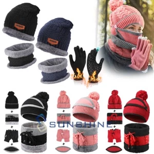 Herren Damen Winter Warm 3Pcs Set Strick Beanie Mütze Mütze Schal Touchscreen Ski Handschuhe - Bild 1 von 53