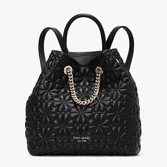 New Kate Spade Bloom Medium Quilted Leather Backpack Black 
