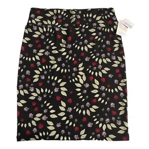 NWT LULAROE CASSIE Pencil Skirt Size 2XL Black Floral Leaf Stretch Knee - Picture 1 of 7