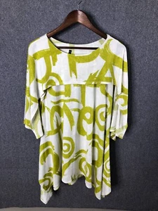 IC By Connie K Top Women Large Green White Geometric Artsy Tunic Blouse READ - Picture 1 of 15