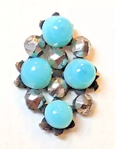 Riveted Turquoise Glass with Cut Steels, Diamond Shape Small Antique Button - Picture 1 of 3