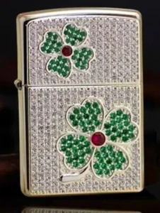 Amazing Limited Issue Diamond Cut Crystal Encrusted Shamrock Zippo Lighter - Picture 1 of 1
