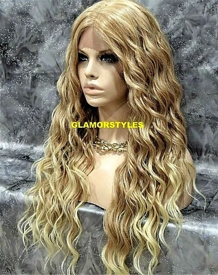 PELUCA COMPLETA FRONTAL DE ENCAJE LARGA RIZADA CAPAS RUBIA MEDIANA MEZCLA T27.613 CALOR OK NUEVA CON ETIQUETAS Foto 1 de 4