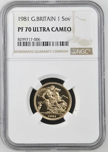Great Britain UK 1981 Pound/Sovereign 0.2354 Oz AGW Gold Proof Coin NGC PF70 UC - Picture 1 of 4