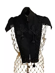 Antico scialle vittoriano mantello capelet spalla nero con perline intricate RARO - Foto 1 di 15