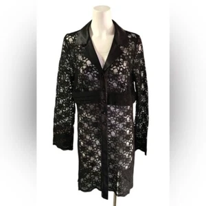 Susan Graver Sheer Lace Duster Jacket Black Size L - Picture 1 of 12
