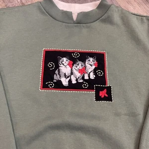 Blair Vintage Cat Lady Pullover Sweatshirt Sz L Grannycore Bows Grandma READ - Picture 1 of 15